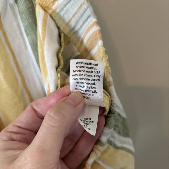 Croft & Barrow NEW Linen Blend Wide Leg Pants Yellow Striped Elastic Waist Sz XL - Picture 8 of 9